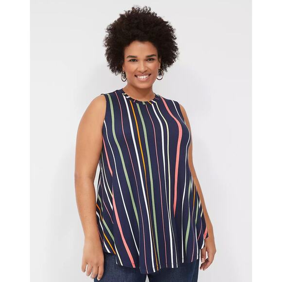 Lane Bryant Sleeveless High Neck Tunic A Line Stripes Top Size 10 / 12 - Picture 2 of 8